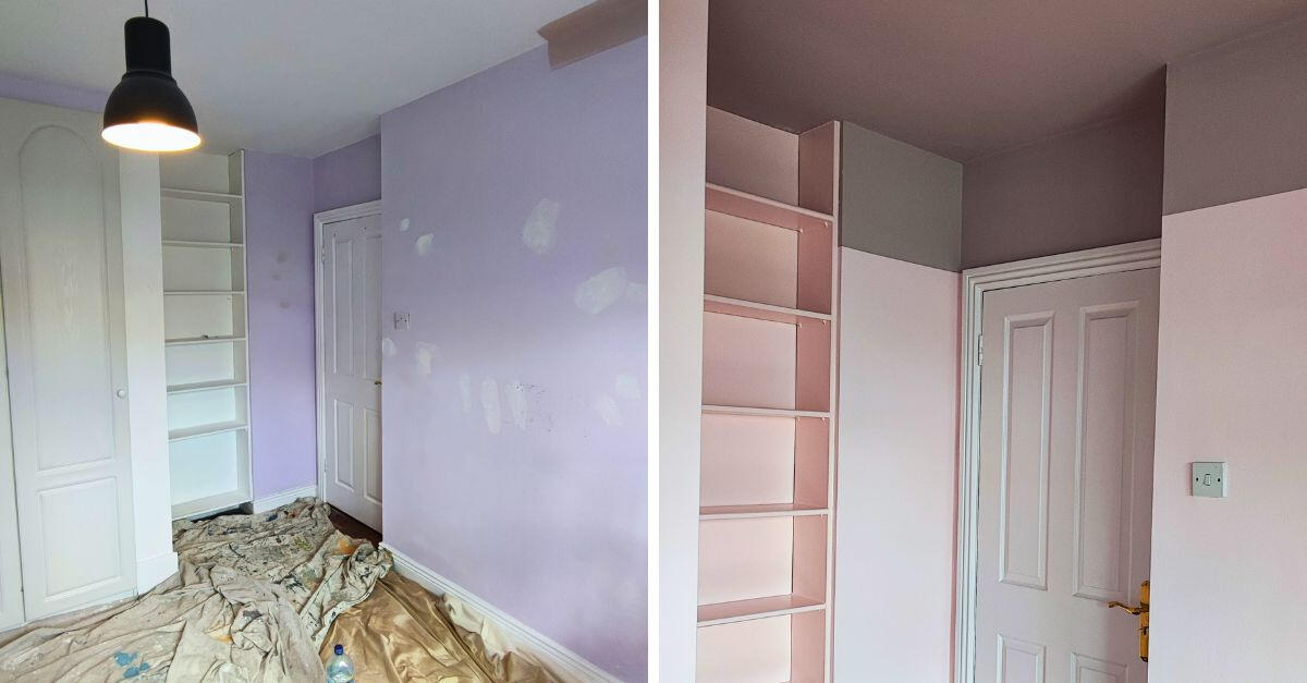 interior decorative painting service Dublin split image of the before and after images for an interior painting project of a child bedroom in south dublin